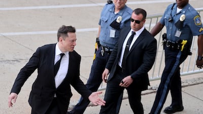 Tesla chief executive Elon Musk leaves Delaware Court of Chancery in Wilmington after a giving evidence in July 2021. Reuters