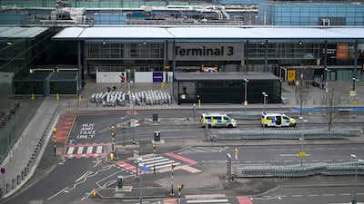 Police respond to an incident outside Terminal 3 at London Heathrow Airport. Getty Images