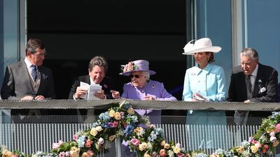 Godolphin celebrated their first win in the Epsom Derby as William Buick rode Masar to victory, much to the delight of Sheikh Mohammed bin Rashid, Vice President of the UAE and Ruler of Dubai, and Sheikh Hamdan bin Mohammed, Crown Prince of Dubai. Daniel Leal-Olivas / AFP