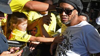 Brazilian star Ronaldinho arrives at Silvio Pettirossi International Airport in Luque, near Asuncion in Paraguay. AFP