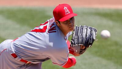 Los Angeles Angels starting pitcher Shohei Ohtani of Japan releases a pitch against the Oakland Athletics during the first inning of the MLB game at the Oakland Coliseum in Oakland, California. EPA