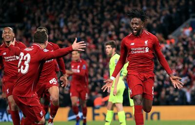 Liverpool's Divock Origi celebrates scoring his side's fourth goal in the semi final taking them to tonight's final. AP