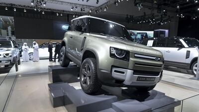 DUBAI, UNITED ARAB EMIRATES. 12 November 2019. The new Land Rover Defender at the Dubai Motor Show opening day. (Photo: Antonie Robertson/The National) Journalist: Nic Webster. Section: National.