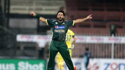 Pakistan's Shahid Afridi celebrates during a match against Australia in October 2014. Pawan Singh / The National
