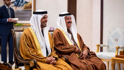 Members of the UAE delegation during a meeting with Shehbaz Sharif. Hamad Al Kaabi / UAE Presidential Court