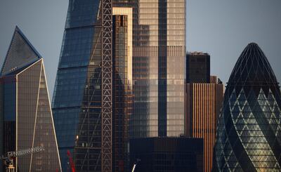 Skyscrapers in the City of London which has been hit by a drop in share trading. Reuters.