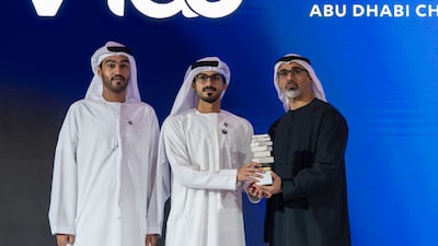 Sheikh Khaled bin Mohamed, Crown Prince of Abu Dhabi, presents winners of the Sheikh Khalifa Excellence Award with their trophies. Wam