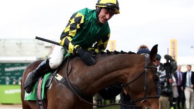 Lisnagar Oscar ridden by jockey Adam Wedge celebrates winning the Stayers' Hurdle during day three of the Cheltenham Festival. Reuters