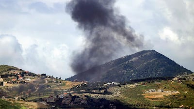Smoke rises during Israeli bombardment near the village of Rihan, as seen from nearby Marjayoun, in southern Lebanon. AFP