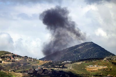 Smoke rises during Israeli bombardment near the village of Rihan, as seen from nearby Marjayoun, in southern Lebanon. AFP