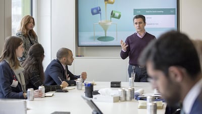 March 28, 2019: Ronan Harris, Vice President and MD UK & Ireland Google, speak To NYU Abu Dhabi students at the Google headquarters in London. Photo courtesy NYU Abu Dhabi