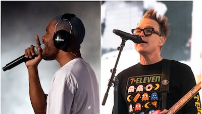 Frank Ocean, left, has pulled out of Coachella weekend two and is expected to be replaced by Blink-182, fronted by Mark Hoppus. Getty Images, AP