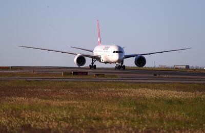 The Qantas Boeing 787 Dreamliner plane arrives at Sydney International Airport after flying direct from New York on Sunday, October 20, 2019 in Australia. David Gray /Getty Images for Qantas