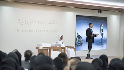 Professor Hugh Her delivers his lecture. Hamad Al Kaabi / Crown Prince Court - Abu Dhabi