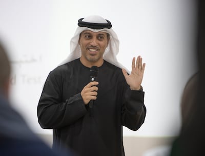 Dr Ahmad Al Falasi, speaking at this year's Emirates Literature Festival in Dubai. Leslie Pableo for The National