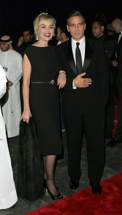 Sharon Stone and Clooney at Diff in 2007. Getty Images