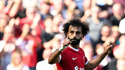 Mohamed Salah celebrates after scoring Liverpool's third goal in their 3-0 Premier League win over Aston Villa at Anfield on September 3, 2023. AFP