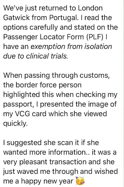 Comments posted on the Vax Control Group Telegram account.