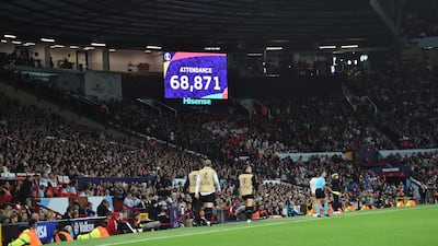 A scoreboard displays the attendance record of 68, 871 spectators during the opening match of Euro 2022 between England and Austria. EPA