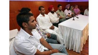 Relatives, politicians and friends of the 17 Indians on death row in Sharjah attend a news conference in Dubai. Jaime Puebla / The National