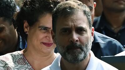 Rahul Gandhi arrives at the Congress party headquarters after being suspended from parliament earlier this year. AFP