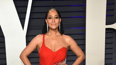 Tracee Ellis Ross in Versace carrives at the 2019 Vanity Fair Oscar Party. AP