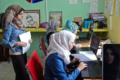 Female trainees at the offices of Gaza Sky Geeks in Gaza city. Bloomberg