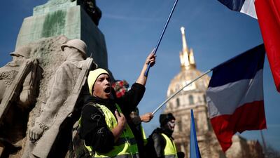 Protesters take part in a demonstration organised by the 'yellow vests' movement in Paris, France, February 16, 2019. Reuters