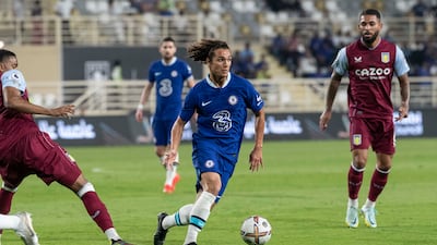 Chelsea's Charlie Webster takes on Aston Villa at Al Nahyan Stadium, Abu Dhabi. Antonie Robertson / The National