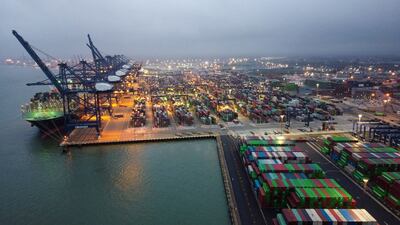 Shipping containers at Port of Felixstowe, England, in October 2021. Bloomberg