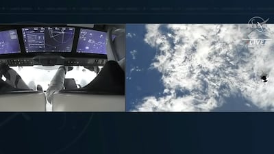 A view inside and out of the Dragon capsule as it makes its way to the International Space Station. Photo: Nasa TV