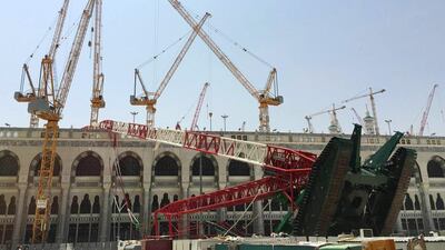 The construction crane which crashed in the Grand Mosque in Mecca killed at least 108 people. Mohamed Al Hwaity / Reuters