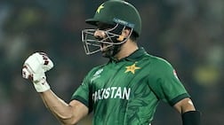 Pakistan's Sahibzada Farhan celebrates his century against Sri Lanka at the T20 World Cup in Pallekele. AFP