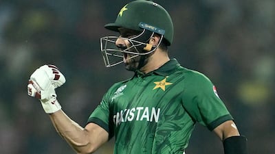 Pakistan's Sahibzada Farhan celebrates his century against Sri Lanka at the T20 World Cup in Pallekele. AFP