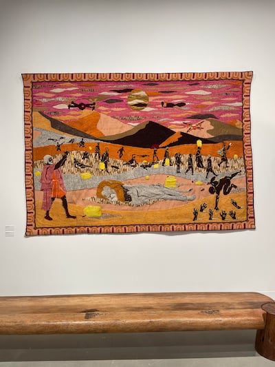 Louis Barthelemy's piece is a vibrant wall tapestry at Bousnina Gallery. Maan Jalal / The National