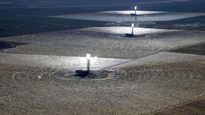 Most of the $1.6 billion financing for the Ivanpah solar electric generating system was secured by developer BrightSource through US government loans, but Google has invested $168 million in the project. Ethan Miller / Getty Images / AFP
