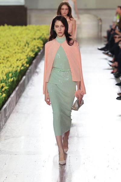 Prim glamour on the Carolina Herrera runway during New York Fashion Week. Getty Images