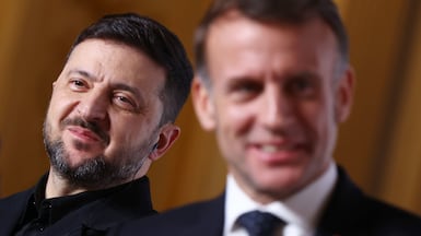 Ukrainian President Volodymyr Zelensky and French President Emmanuel Macron at the Elysee Palace in Paris on Tuesday. PA