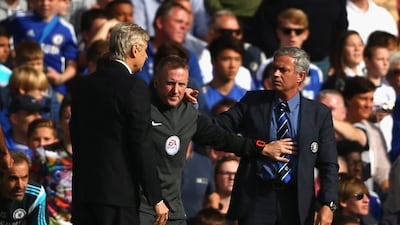 Jose Mourinho, right, and Arsene Wenger will face each other in one of the big matches of September when Arsenal travel to Chelsea on September 19. Paul Gilham / Getty Images