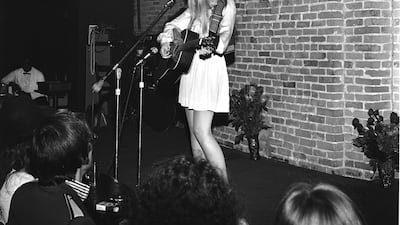 Joni Mitchell performs at The Bitter End in New York City in October 1968.