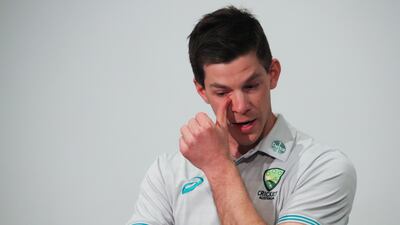 Tim Paine speaks to the media during a press conference at Bellerive Oval in Hobart to announce his resignation as Australia Test captain. EPA