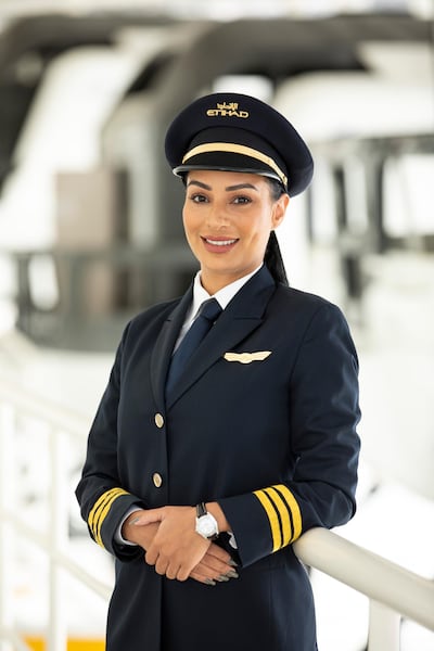 Rawiah Abdulrahim Alriffi is a First Officer with Etihad and will be celebrating Saudi National Day in the air. Courtesy Etihad Airways