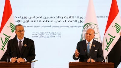 Iraqi Foreign Minister Fuad Hussein with OIC Secretary General Ismail Ould Cheikh Ahmed. Reuters