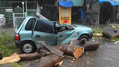 A falling tree caused serious damage to a car as cyclone Tauktae blew through Mumbai, India. EPA