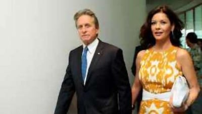 Michael Douglas and Catherine Zeta Jones during the charity campaign press conference, held at the Jumeirah Emirates Towers Hotel.