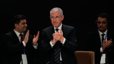 Cop29 President Mukhtar Babayev applauds during a closing session at the UN climate change summit in Baku, Azerbaijan. AP