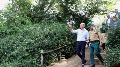 Prince William, Duke of Cambridge is shown around the green Margalla Hills by a ranger. Getty Images