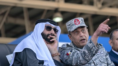 Mohammed Al Bowardi, pictured at the opening of a military base in Egypt in 2020, says drones and artificial intelligence provide huge opportunities in civilian and military fields. Mohamed Al Hammadi / Ministry of Presidential Affairs