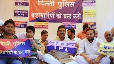 Kirti Azad, centre, a member of parliament and former cricketer, went on hunger strike to highlight problems in IPL in New Delhi last week.