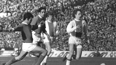 Johan Cruyff in action for Ajax during their European Cup quarter-final victory against Benfica in 1969. Allsport